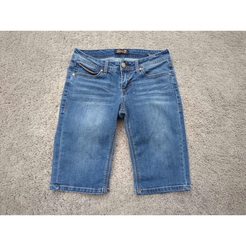 Seven7 Jeans Bermuda Shorts Womens 4 Blue Denim Low Rise Stretch Classic Casual